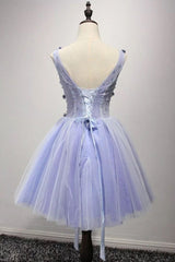 Misshow Purple V Neck A Line Homecoming Dress/Mini Dress