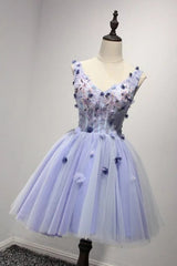 Misshow Purple V Neck A Line Homecoming Dress/Mini Dress