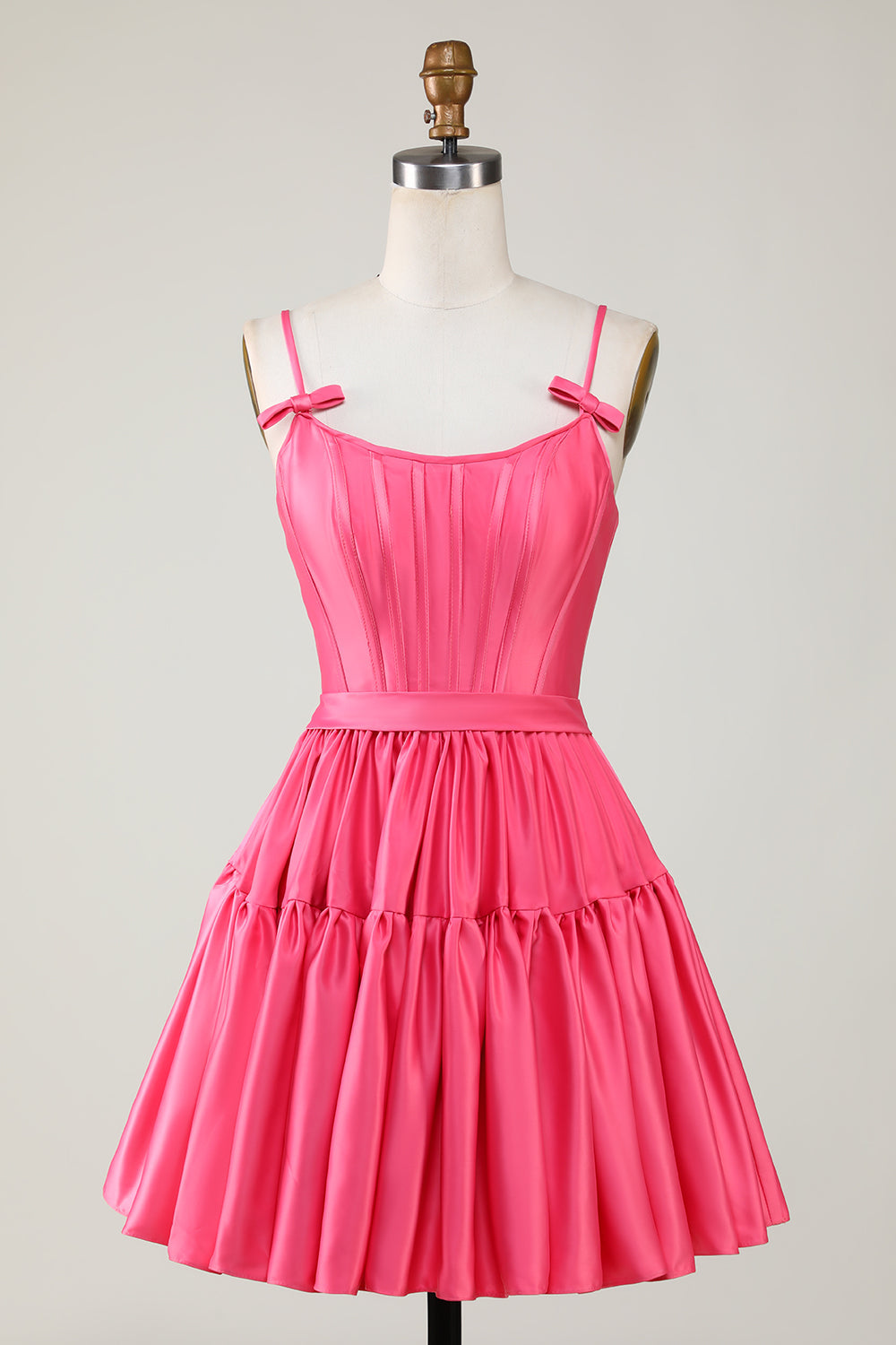 Misshow Red A Line Spaghetti Straps Short Satin Homecoming Dress/Mini Dress