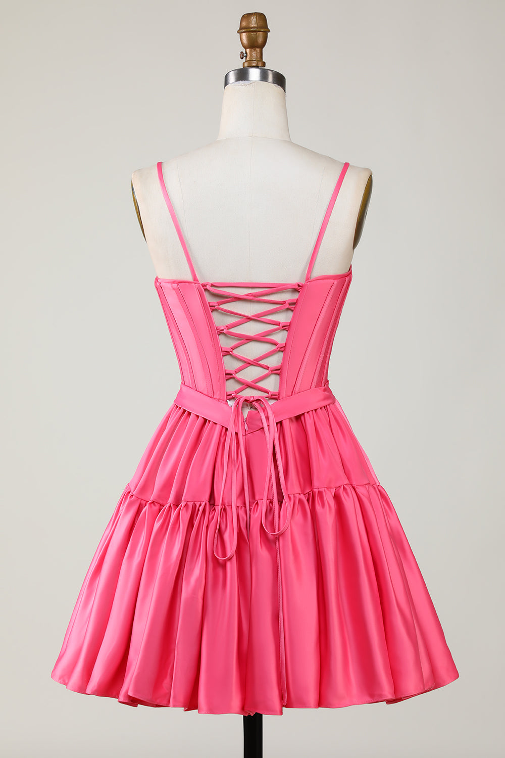Misshow Red A Line Spaghetti Straps Short Satin Homecoming Dress/Mini Dress