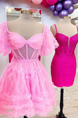 Misshow Red Corset A-Line Short Homecoming Dress/Mini Dress with Sleeves