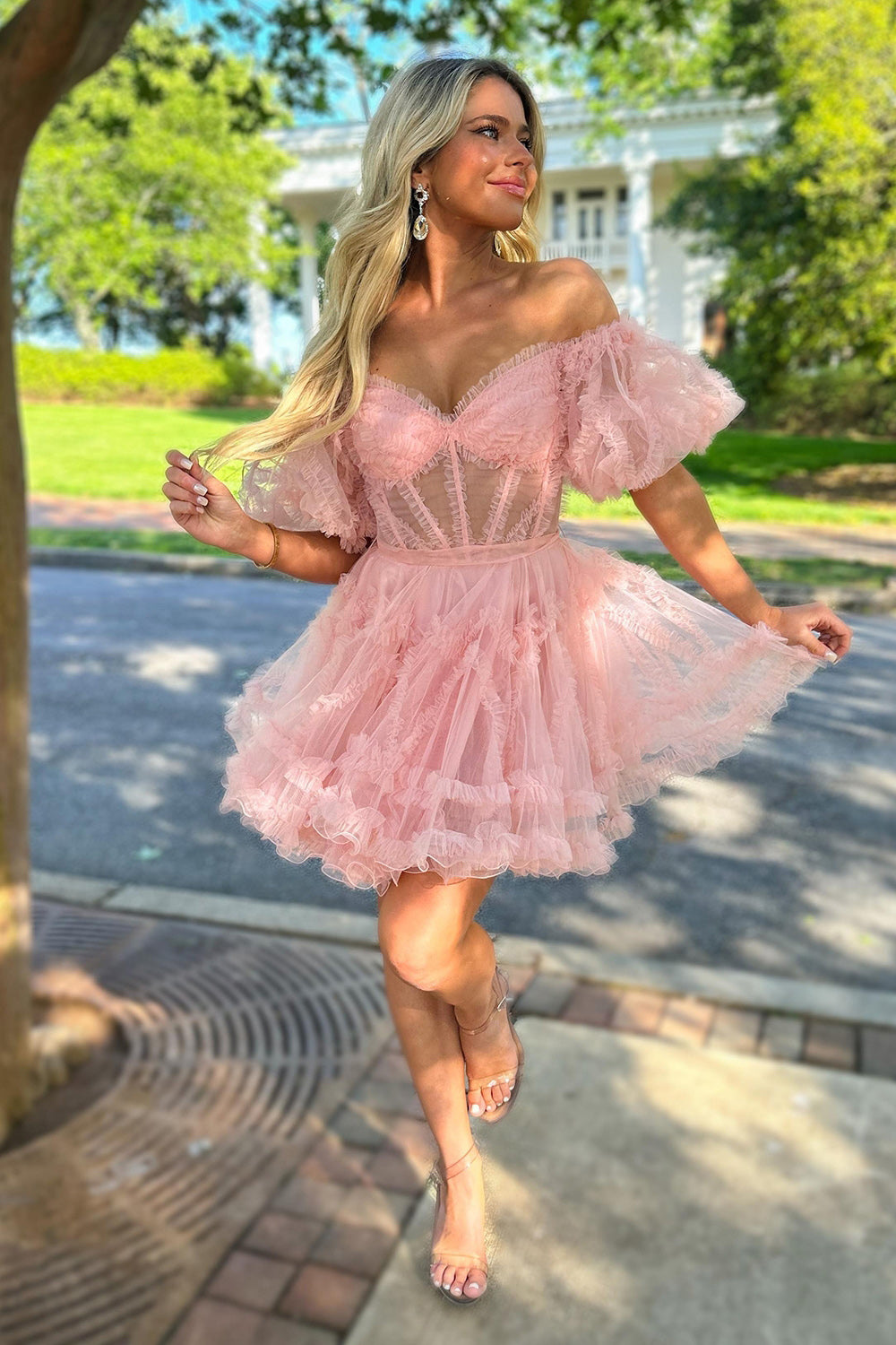 Misshow Red Corset A-Line Short Homecoming Dress/Mini Dress with Sleeves