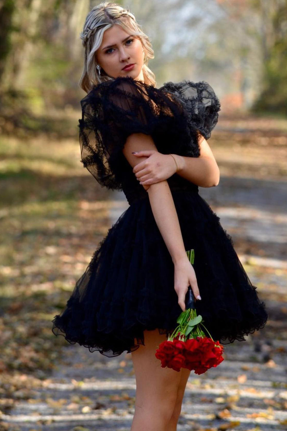 Misshow Red Corset Strapless A-Line Short Tulle Homecoming Dress/Mini Dress with Detachable Sleeves