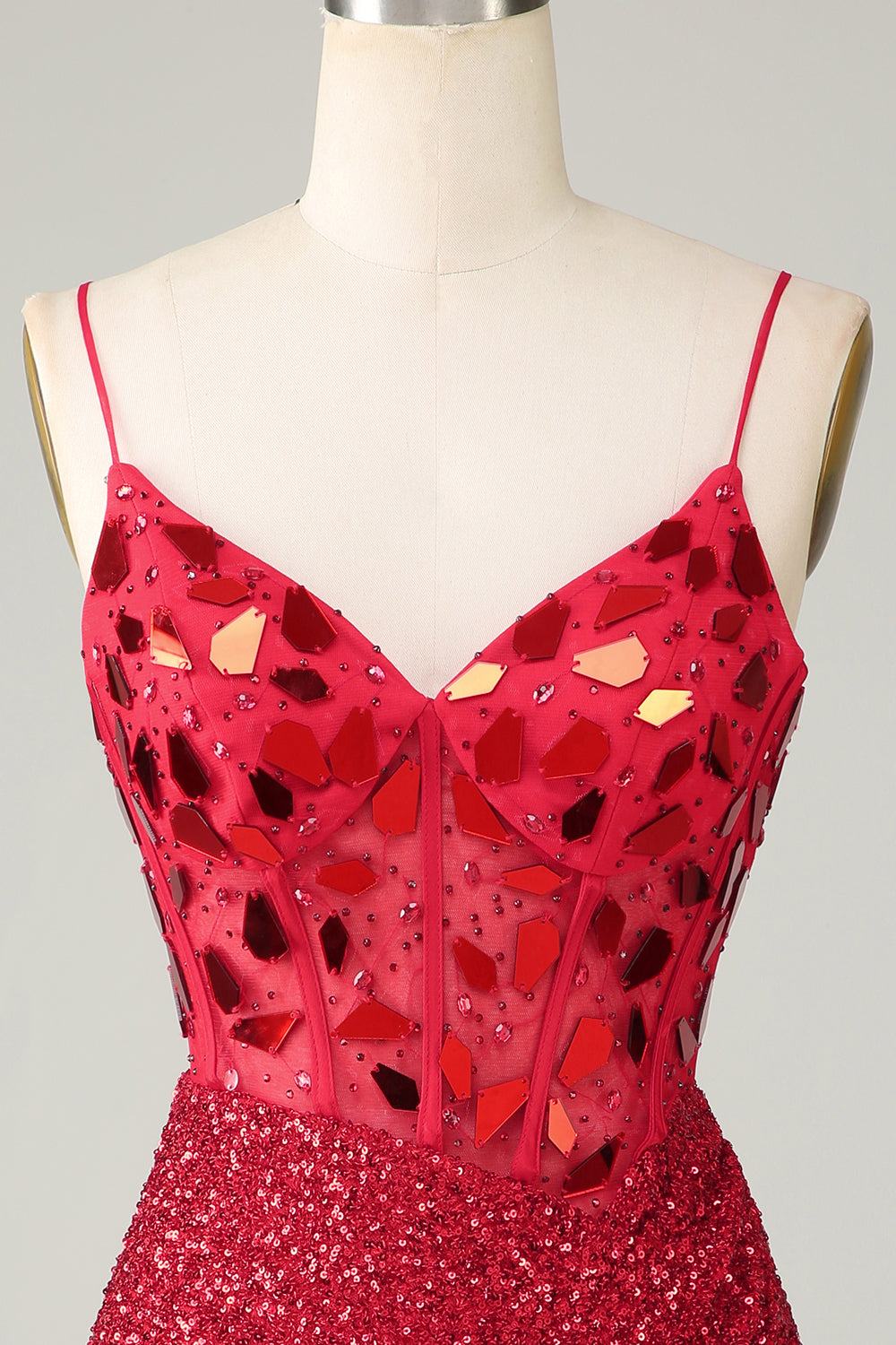 Misshow Red Glitter Corset Sequin Tight Short Mirror Homecoming Dress/Mini Dress