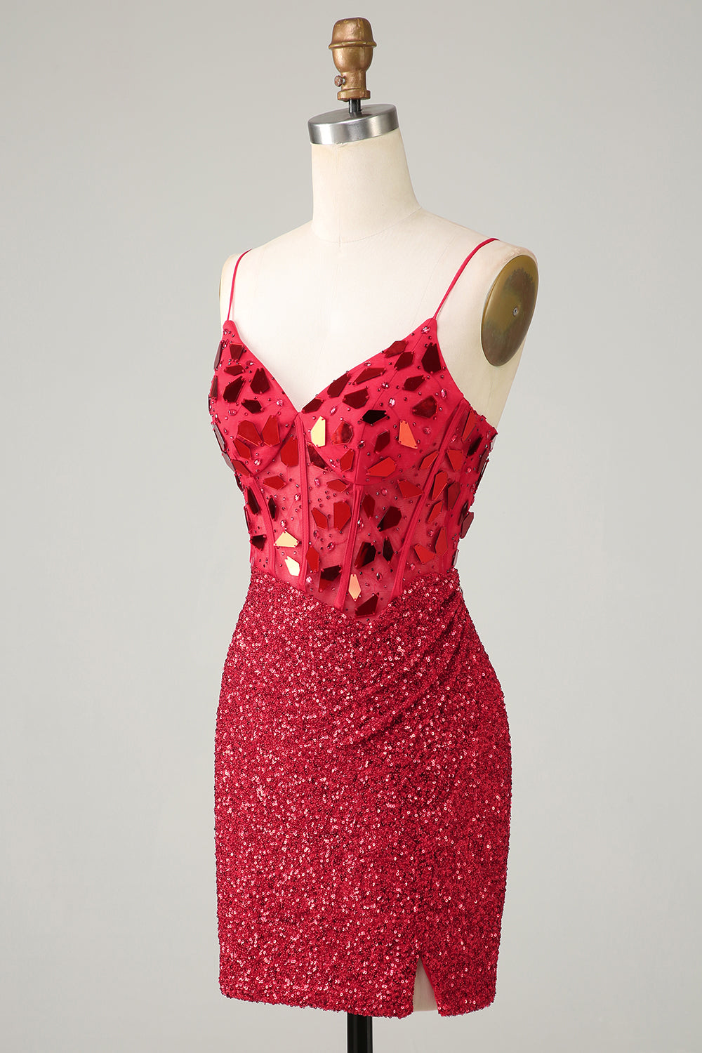 Misshow Red Glitter Corset Sequin Tight Short Mirror Homecoming Dress/Mini Dress