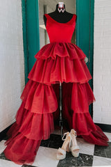 Misshow Red High Low Tiered Homecoming Dress/Mini Dress