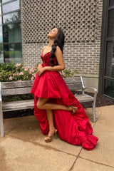 Misshow Red Mirror Strapless Corset High Low Homecoming Dress/Mini Dress