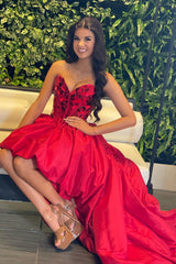 Misshow Red Mirror Strapless Corset High Low Homecoming Dress/Mini Dress