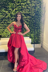 Misshow Red Mirror Strapless Corset High Low Homecoming Dress/Mini Dress