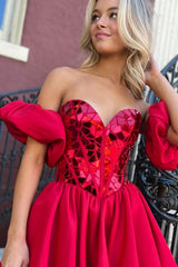 Misshow Red Mirror Sweetheart A Line Homecoming Dress/Mini Dress With Detchable Sleeves