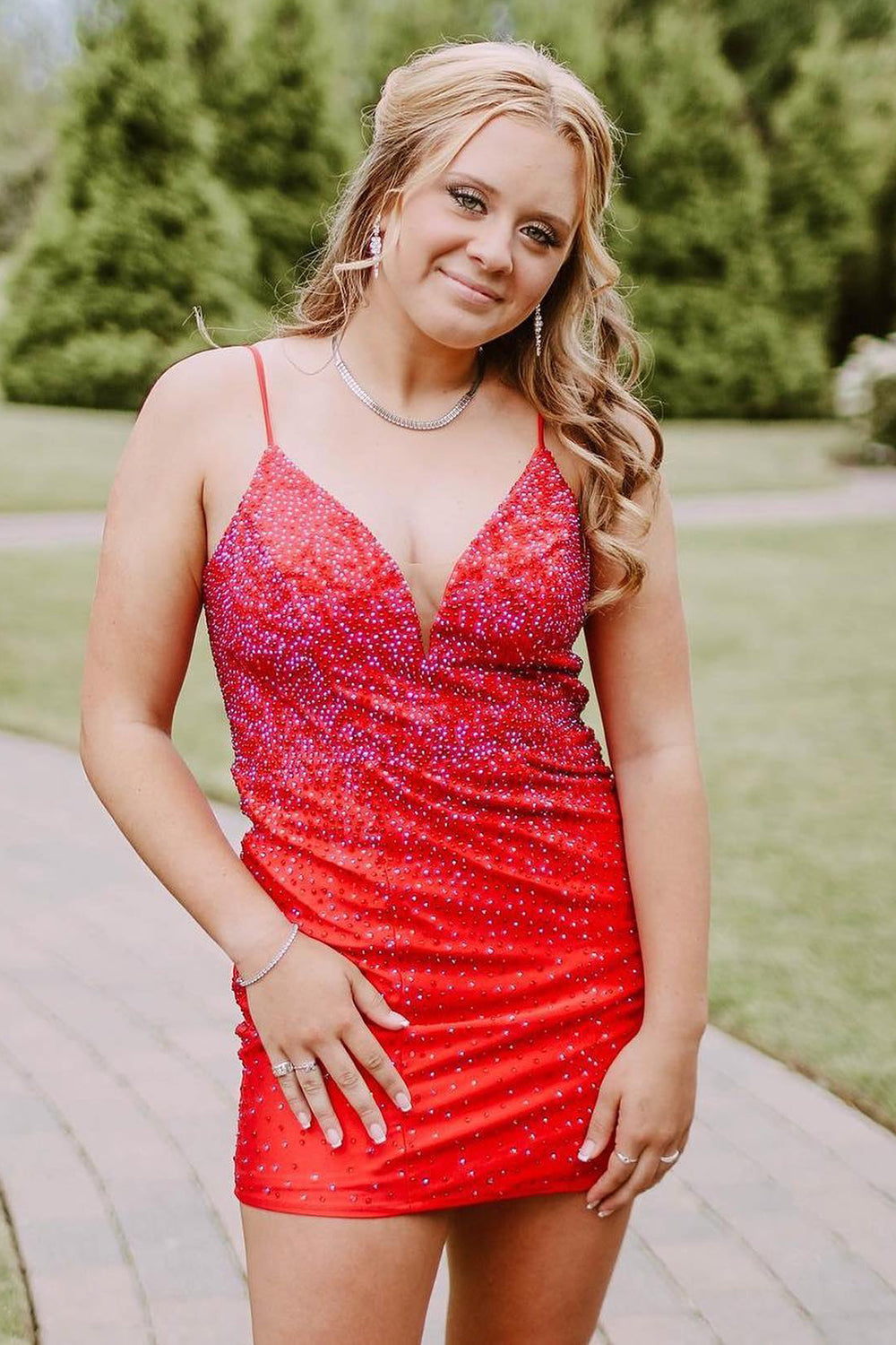 Misshow Red Open Back Sequins Tight Homecoming Dress/Mini Dress