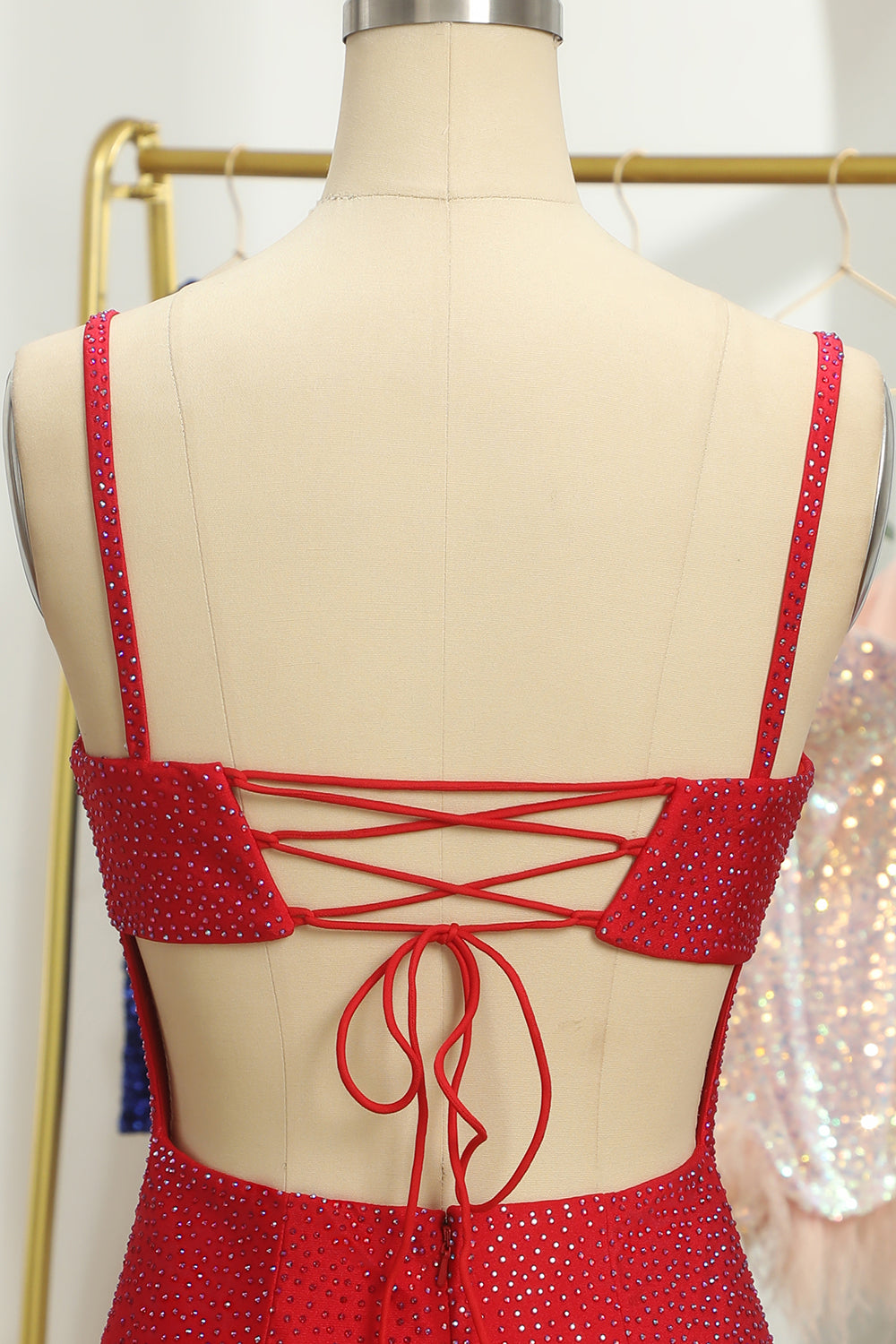 Misshow Red Sequins Lace-Up Tight Short Homecoming Dress/Mini Dress