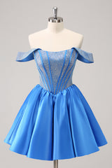 Misshow Red Sparkly Off The Shoulder Corset A Line Short Homecoming Dress/Mini Dress