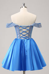 Misshow Red Sparkly Off The Shoulder Corset A Line Short Homecoming Dress/Mini Dress