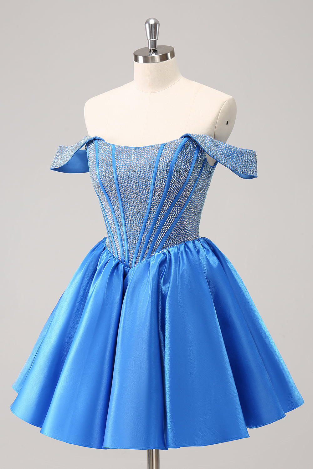 Misshow Red Sparkly Off The Shoulder Corset A Line Short Homecoming Dress/Mini Dress