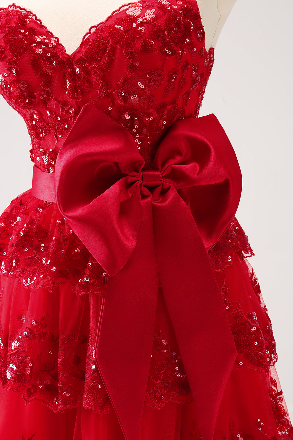 Misshow Red Sparkly Strapless A Line Short Homecoming Dress/Mini Dress with Bow