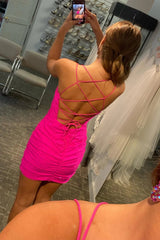Misshow Rose Pink Lace Up Tight Homecoming Dress/Mini Dress