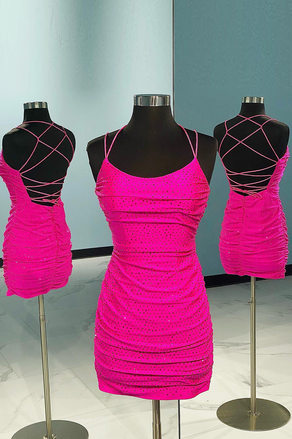 Misshow Rose Pink Lace Up Tight Homecoming Dress/Mini Dress
