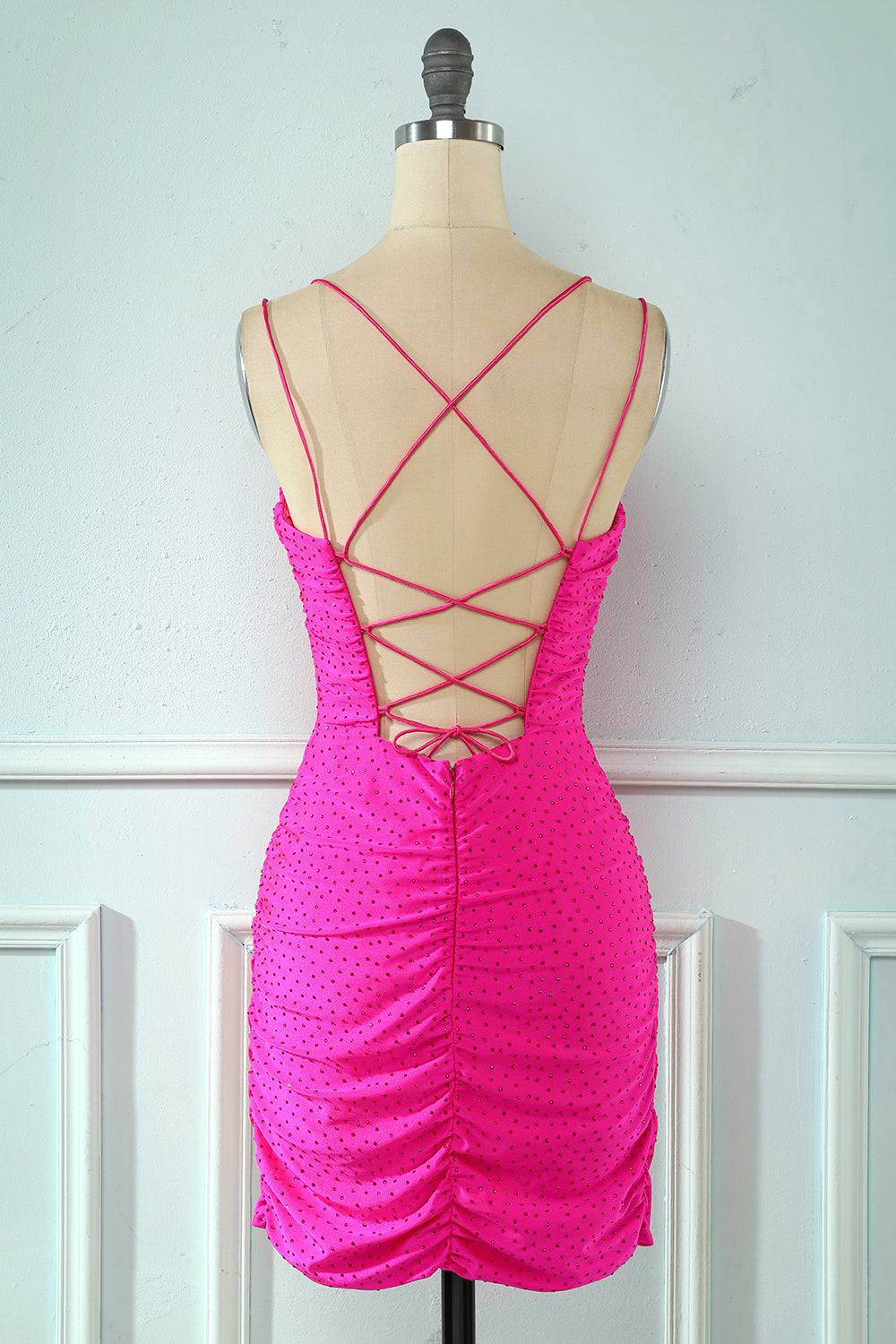 Misshow Rose Pink Lace Up Tight Homecoming Dress/Mini Dress