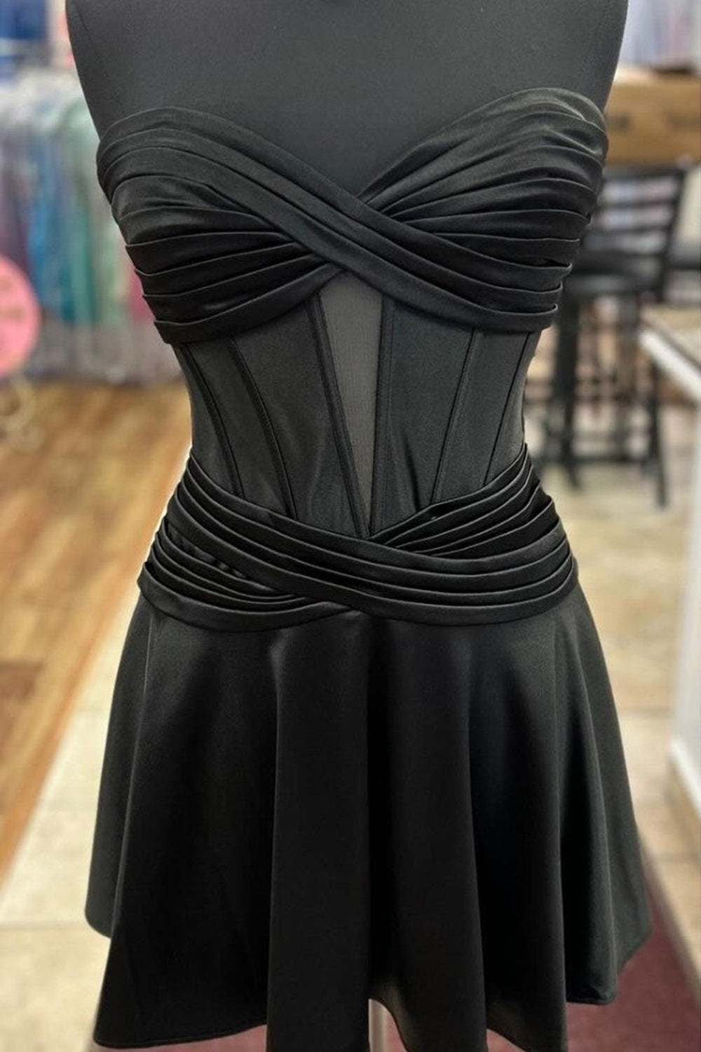 Misshow Royal Blue A Line Strapless Corset Short Homecoming Dress/Mini Dress with keyhole