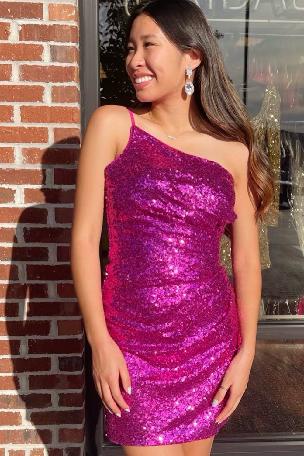 Misshow Royal Blue Glitter One Shoulder Tight Homecoming Dress/Mini Dress