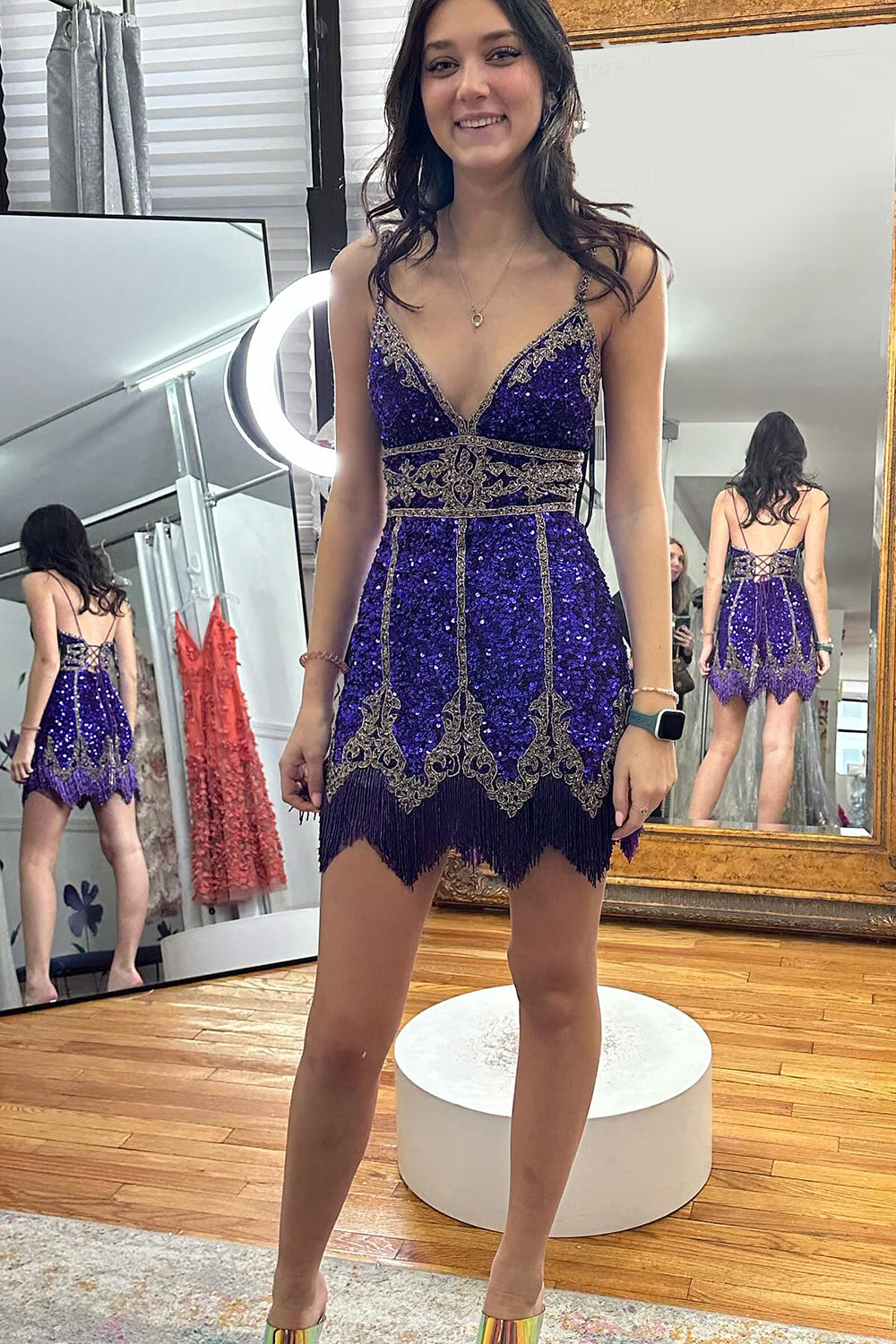 Misshow Royal Blue Sequined Homecoming Dress/Mini Dress With Fringes
