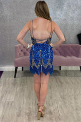 Misshow Royal Blue Sequined Homecoming Dress/Mini Dress With Fringes