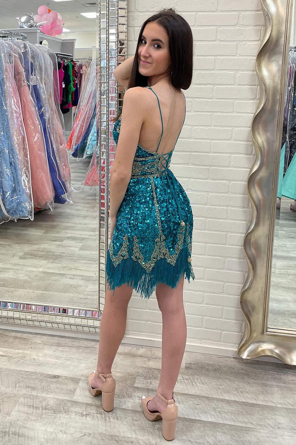 Misshow Royal Blue Sequined Homecoming Dress/Mini Dress With Fringes