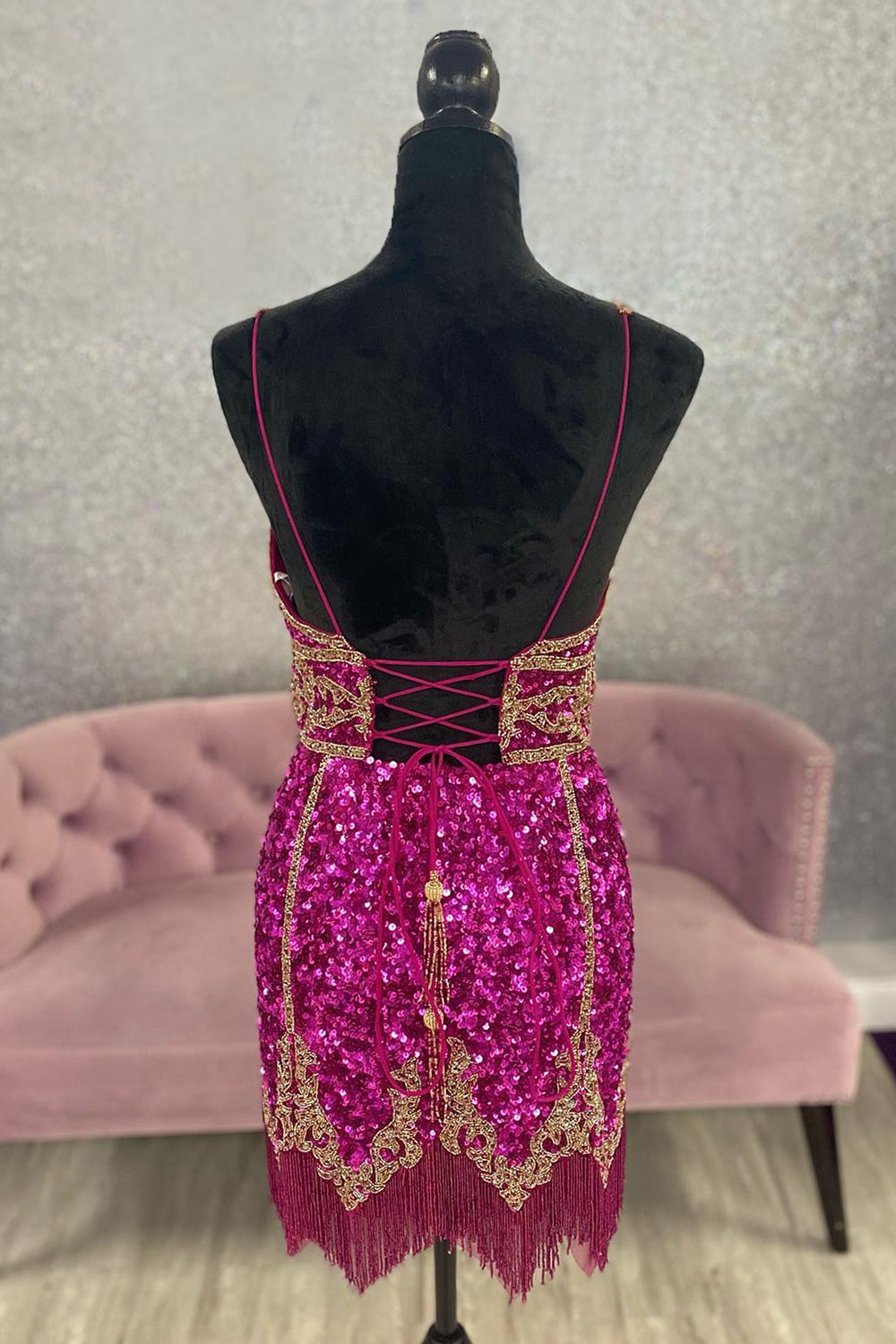 Misshow Royal Blue Sequined Homecoming Dress/Mini Dress With Fringes