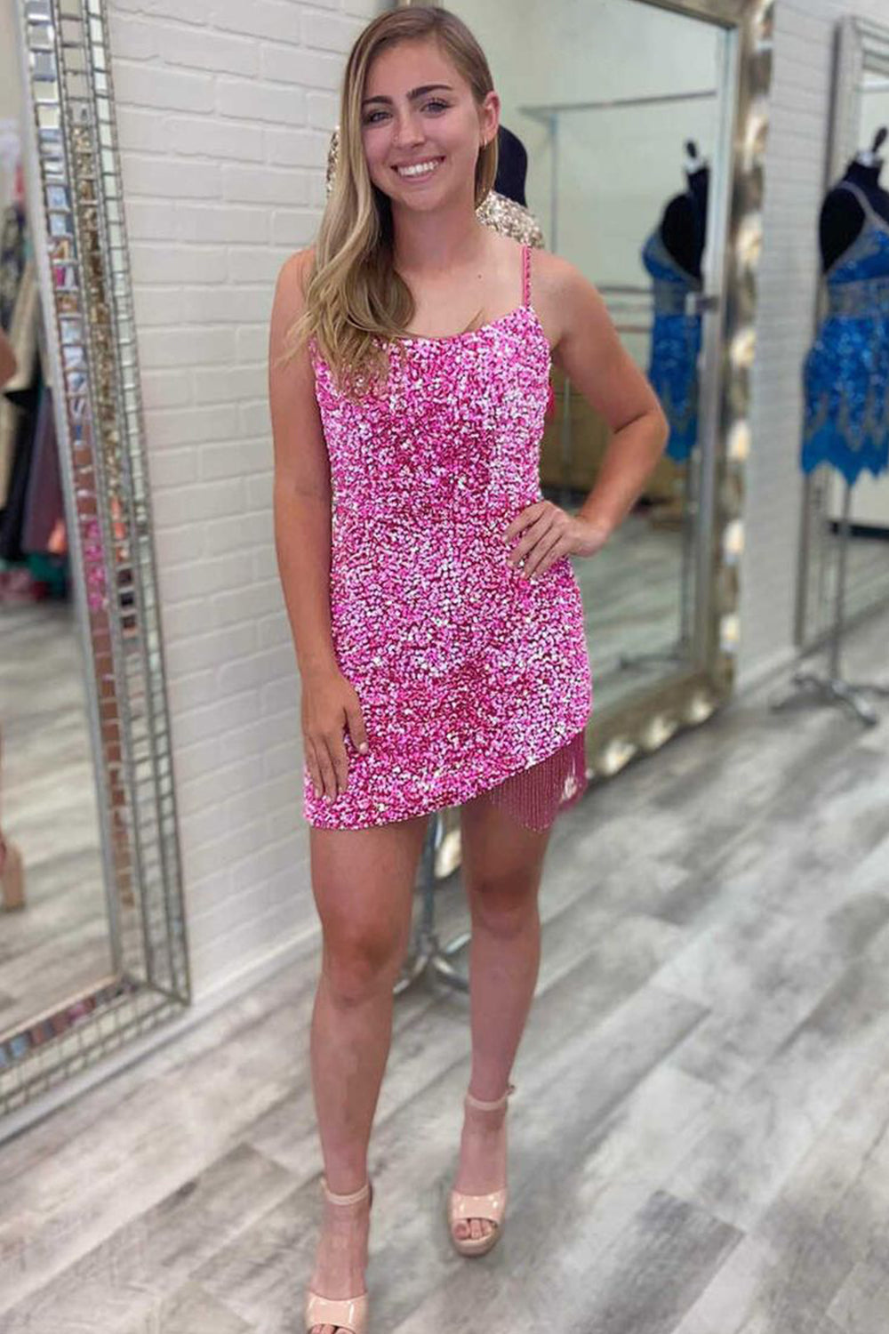 Misshow Royal Blue Sequined Tight Homecoming Dress/Mini Dress with Fringes