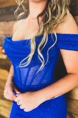 Misshow Royal Blue Sparkly Off The Shoulder Corset Tight Short Homecoming Dress/Mini Dress