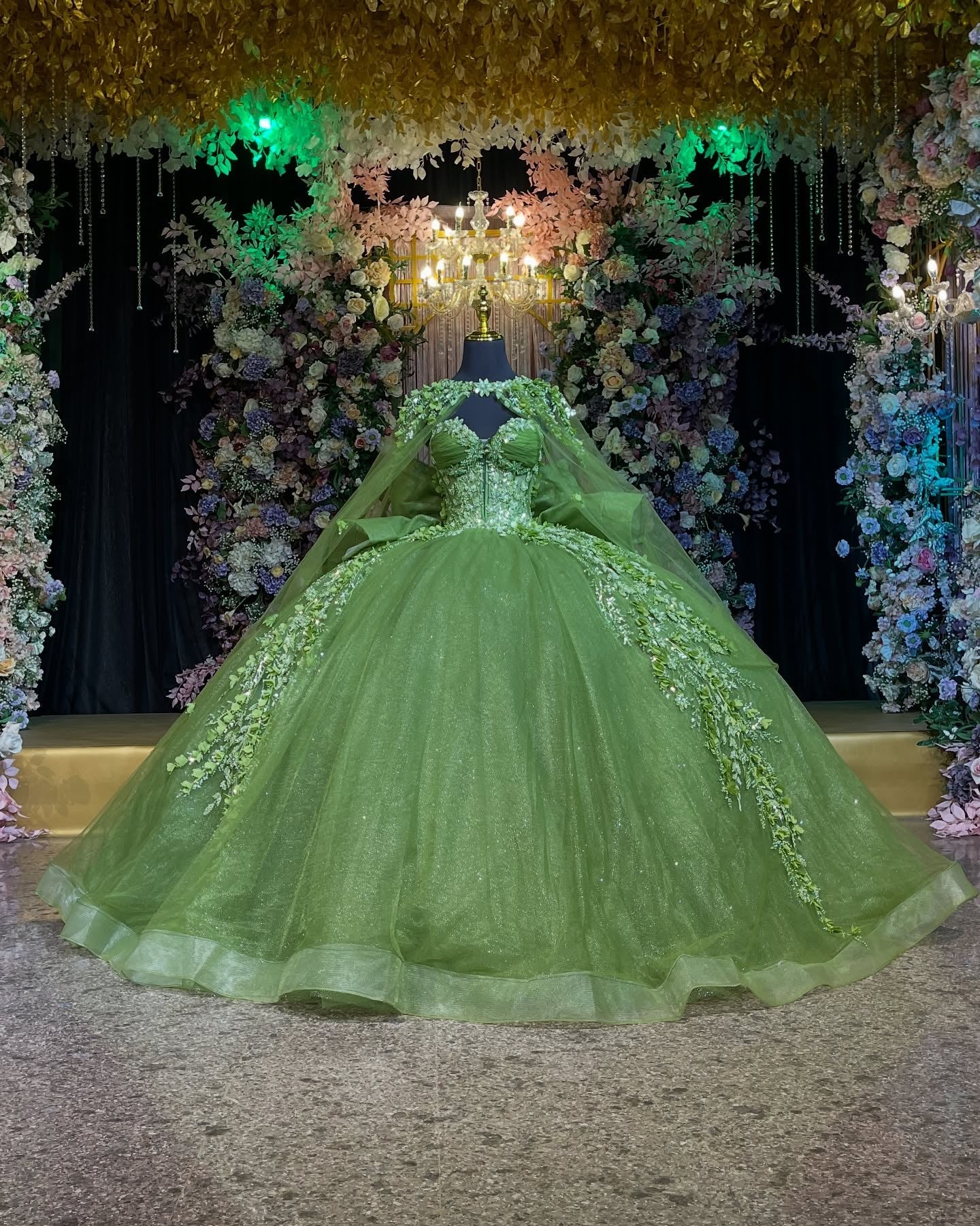 Misshow Sage Green Quinceanera Dress Strapless Beaded Tulle Ball Gown with Shawl & Bow for Sweet 16 & Formal Events