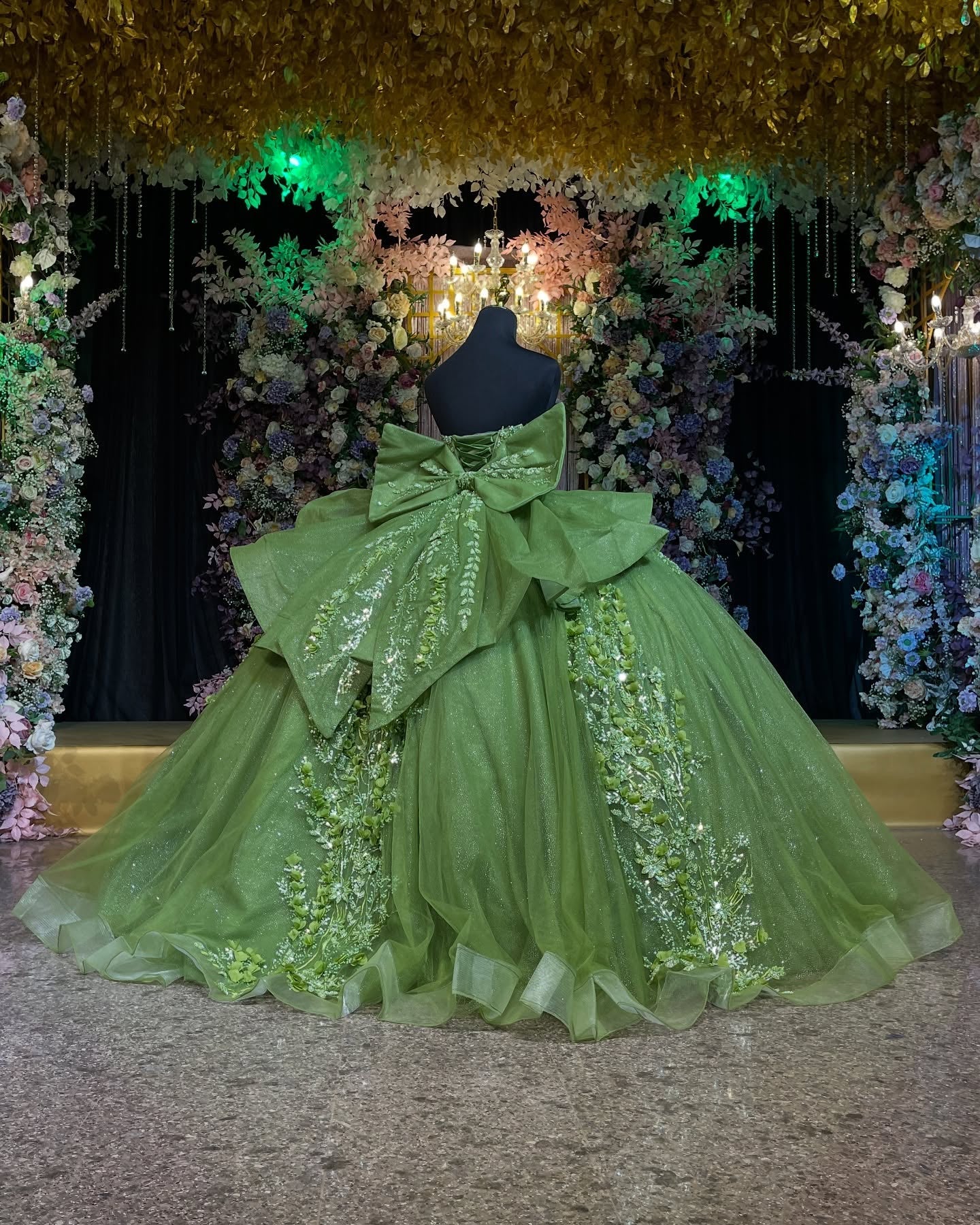 Misshow Sage Green Quinceanera Dress Strapless Beaded Tulle Ball Gown with Shawl & Bow for Sweet 16 & Formal Events