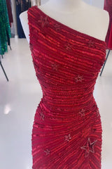 Misshow Sheath One Shoulder Red Sequins Short Homecoming Dress/Mini Dress with Star