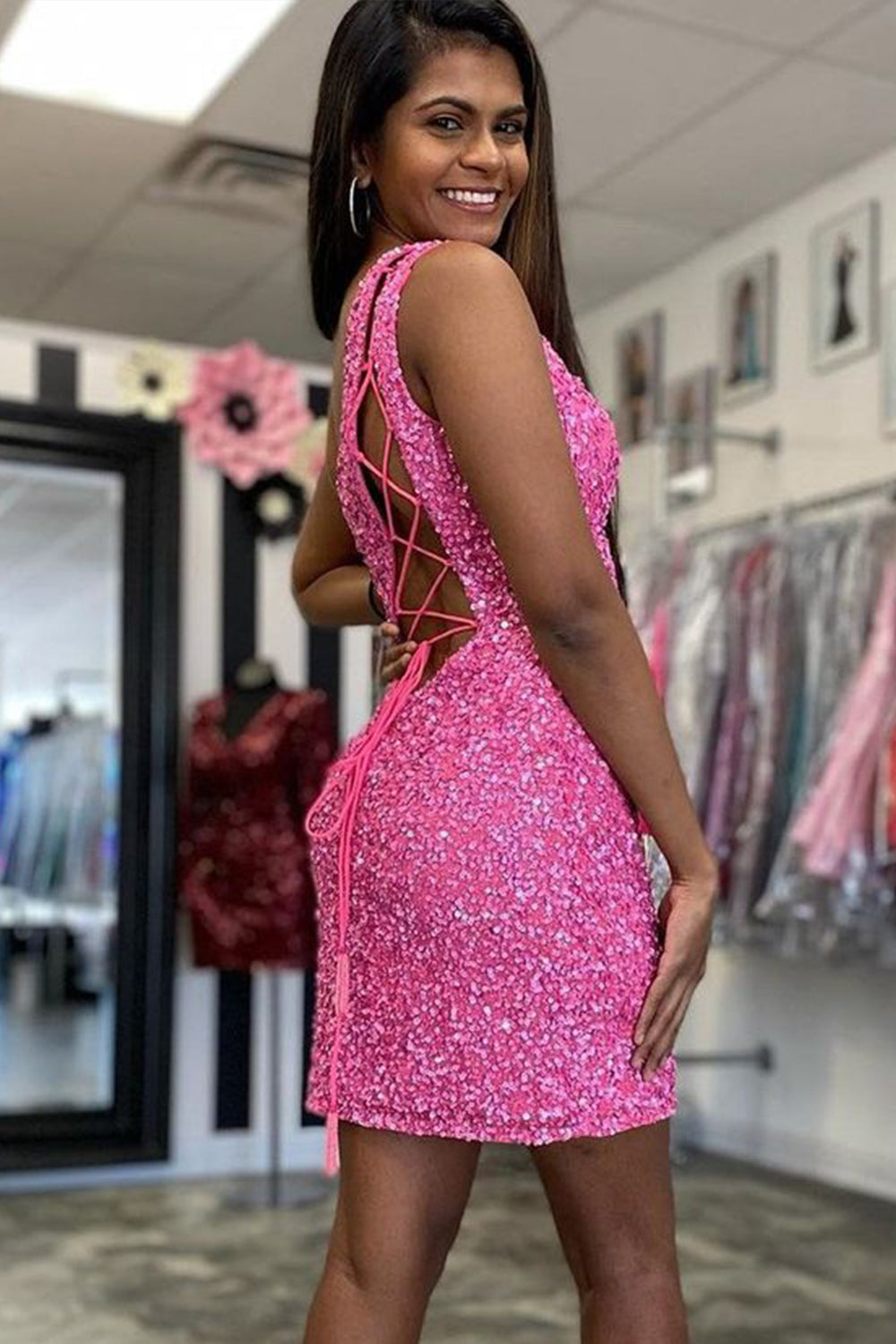 Misshow Sheath One Shoulder Royal Blue Sequins Short Homecoming Dress/Mini Dress