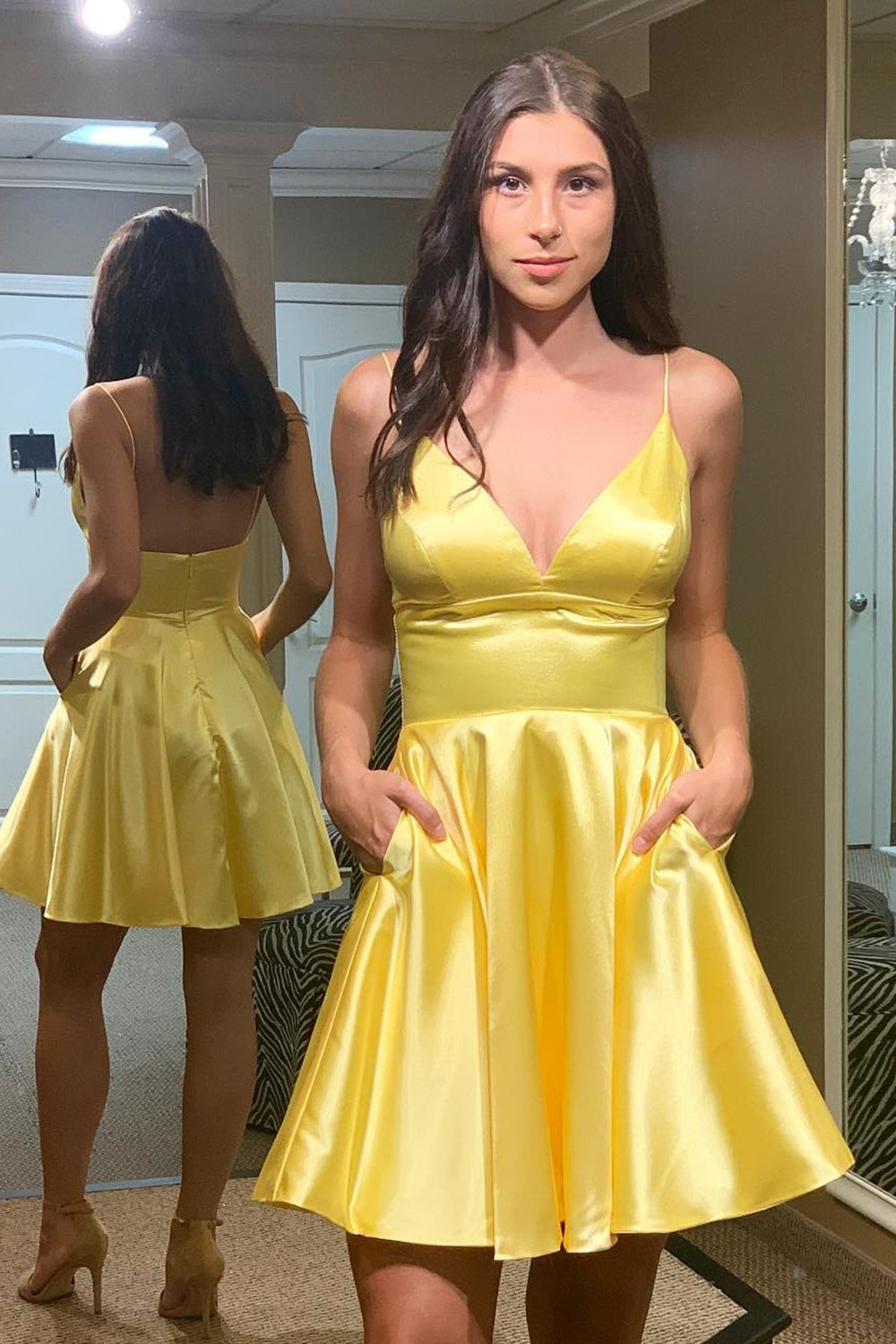 Misshow Simple A-Line Yellow Homecoming Dress/Mini Dress with Pockets