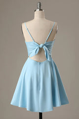 Misshow Simple Blue Open Back A Line Homecoming Dress/Mini Dress