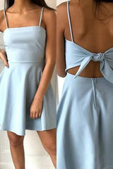 Misshow Simple Blue Open Back A Line Homecoming Dress/Mini Dress