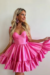 Misshow Simple Pink Corset A-Line Ruched Short Homecoming Dress/Mini Dress