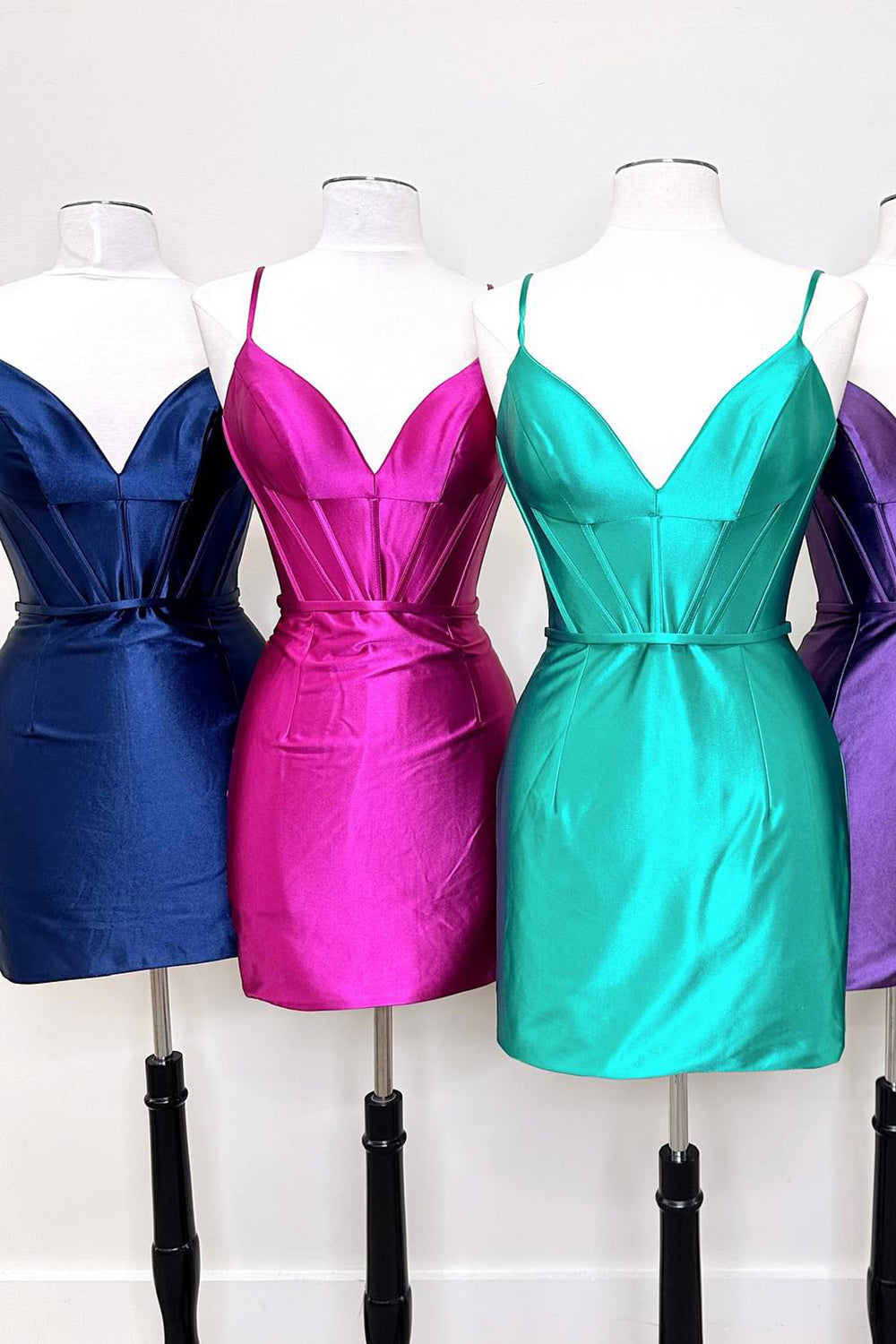 Misshow Simple Royal Blue Corset Tight Satin Short Homecoming Dress/Mini Dress