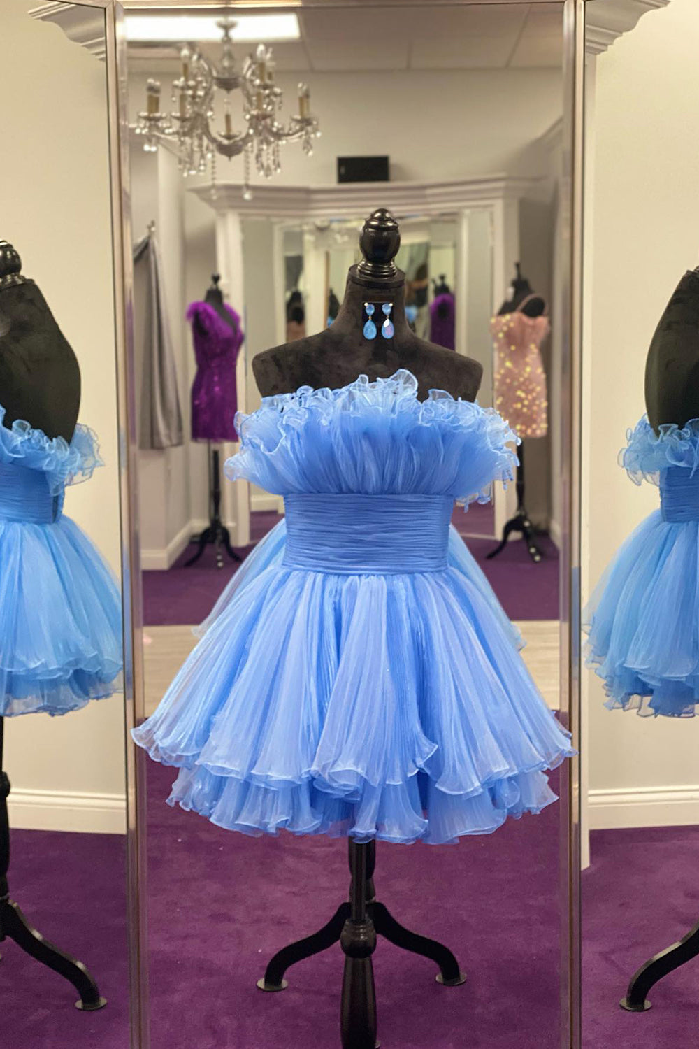Misshow Simple White Strapless Tiered Tulle A-Line Short Homecoming Dress/Mini Dress