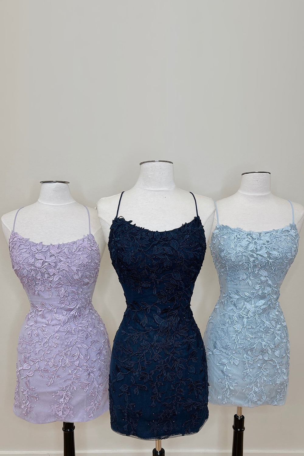 Misshow Sky Blue Short Tight Homecoming Dress/Mini Dress with Lace Beading