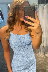 Misshow Sky Blue Short Tight Homecoming Dress/Mini Dress with Lace Beading