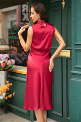 Misshow Slim High Neck Burgundy Tight Homecoming Dress/Mini Dress