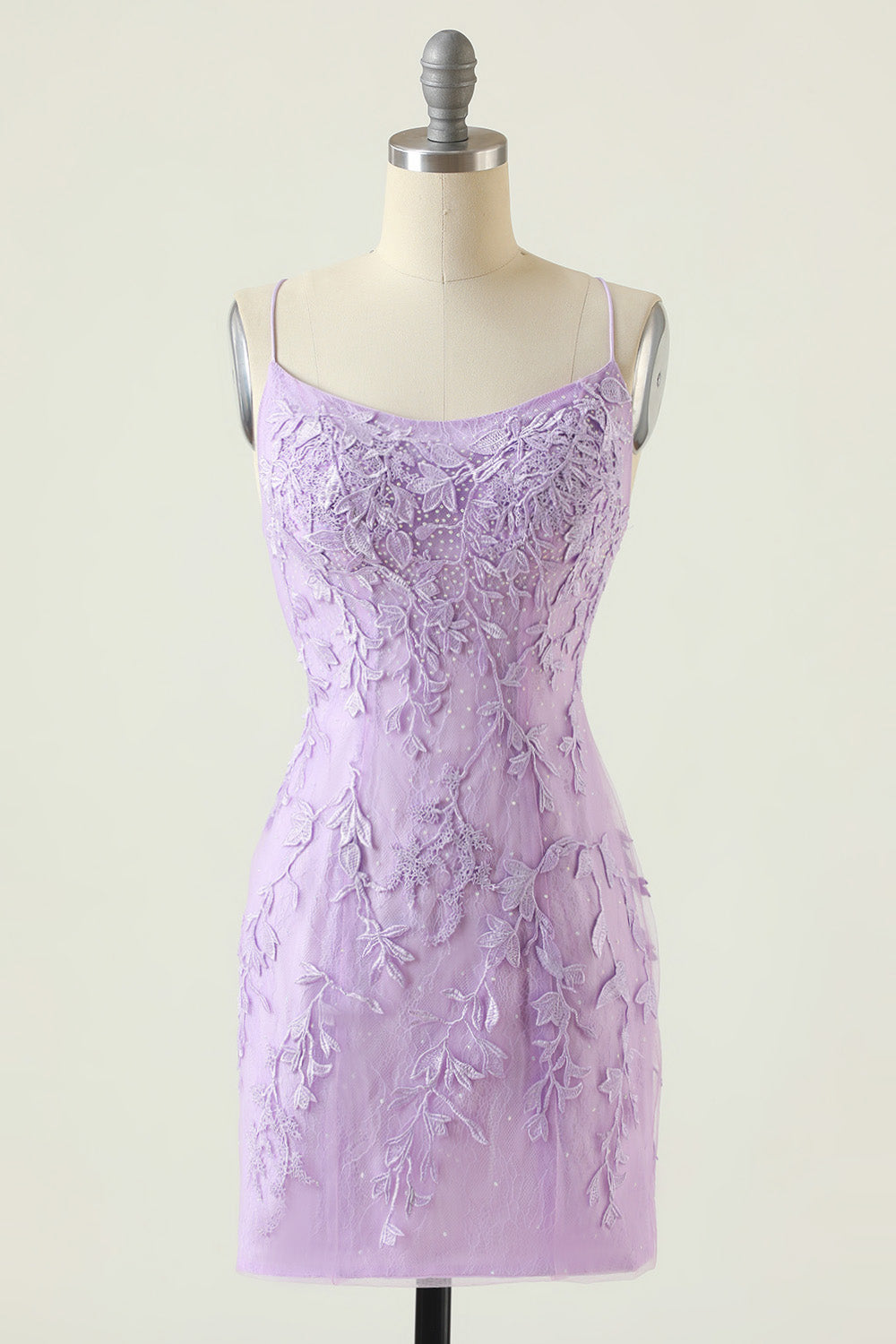 Misshow Spaghetti Straps Purple Tight Short Homecoming Dress/Mini Dress with Appliques