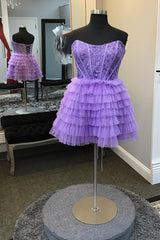 Misshow Sparkly A Line Blue Strapless Corset Short Homecoming Dress/Mini Dress with Ruffles