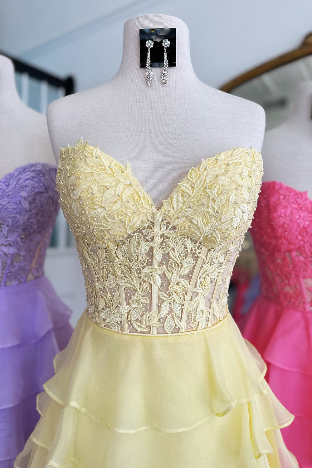 Misshow Sparkly A Line Fuchsia Corset Strapless Short Homecoming Dress/Mini Dress with Ruffles