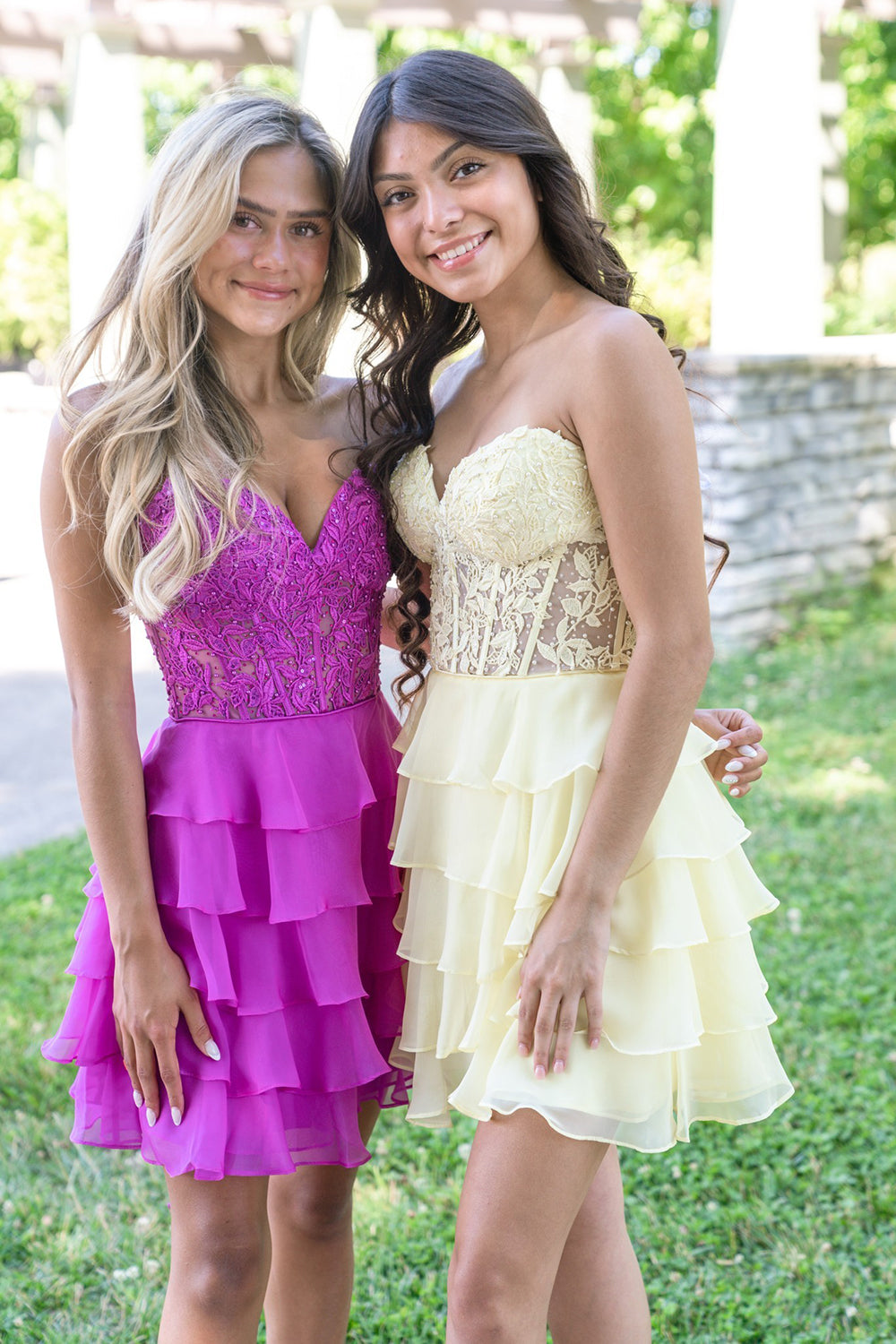 Misshow Sparkly A Line Fuchsia Corset Strapless Short Homecoming Dress/Mini Dress with Ruffles