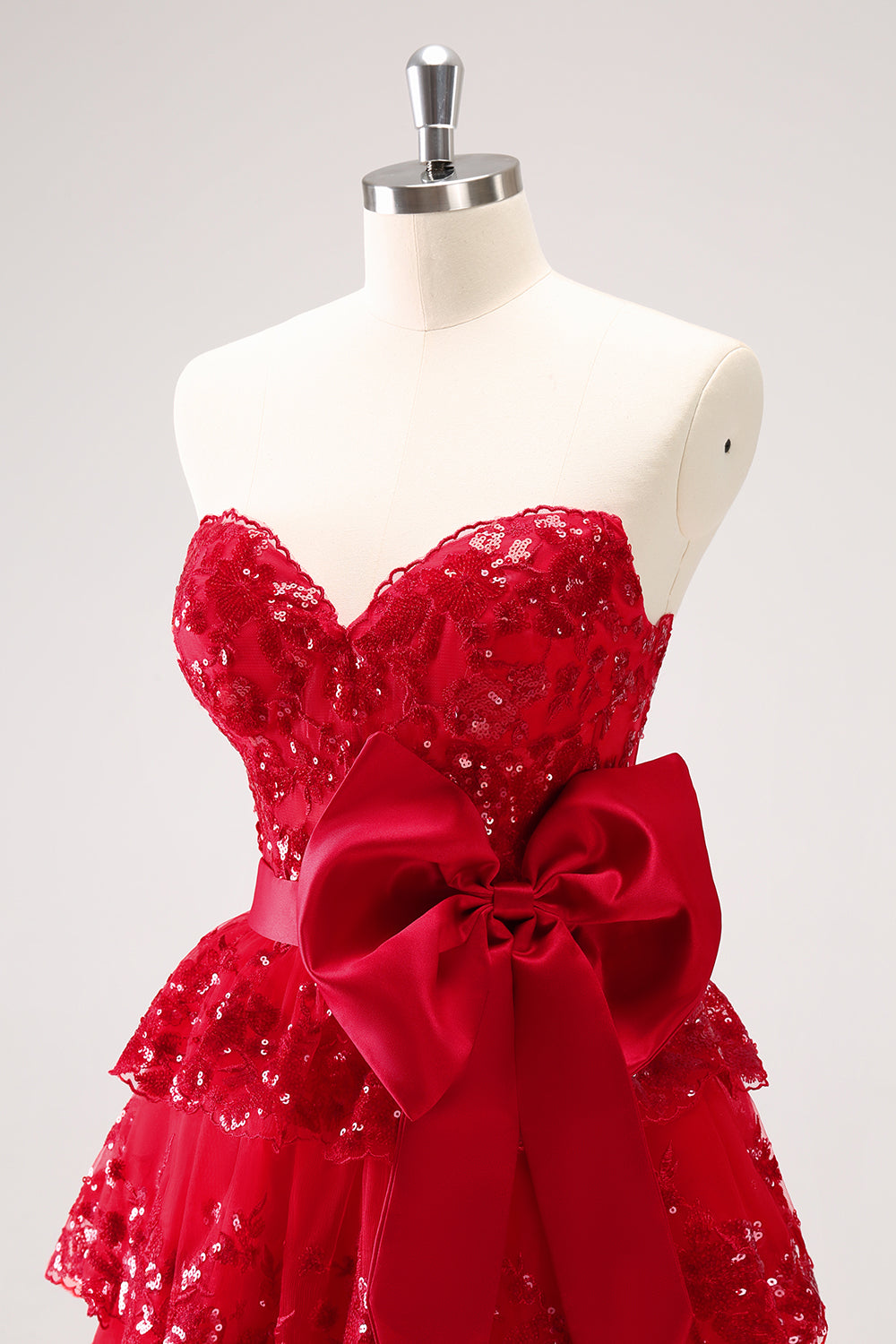 Misshow Sparkly A Line Red Strapless Short Homecoming Dress/Mini Dress with Bow