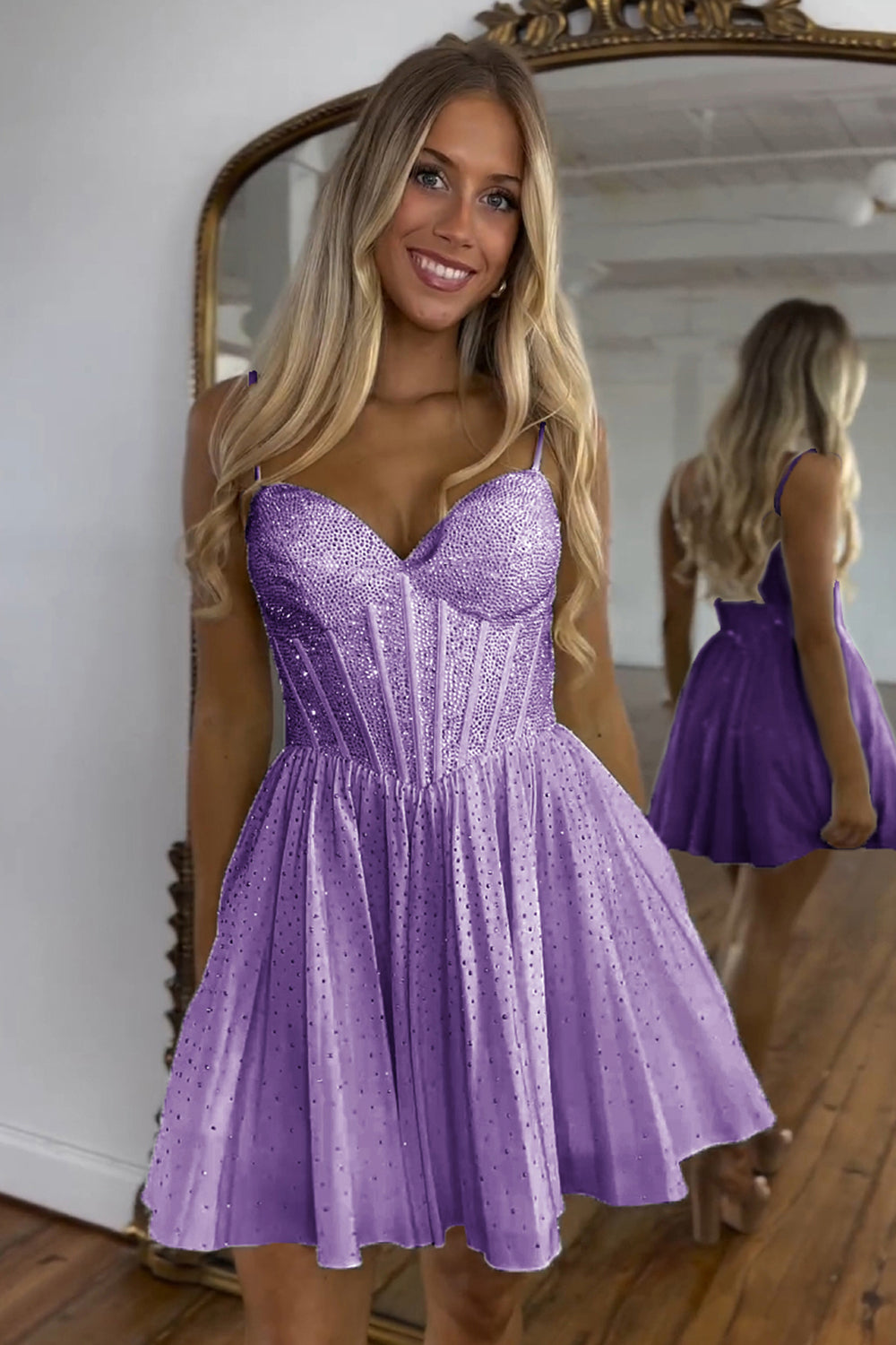 Misshow Sparkly A Line White Beaded Corset Short Homecoming Dress/Mini Dress